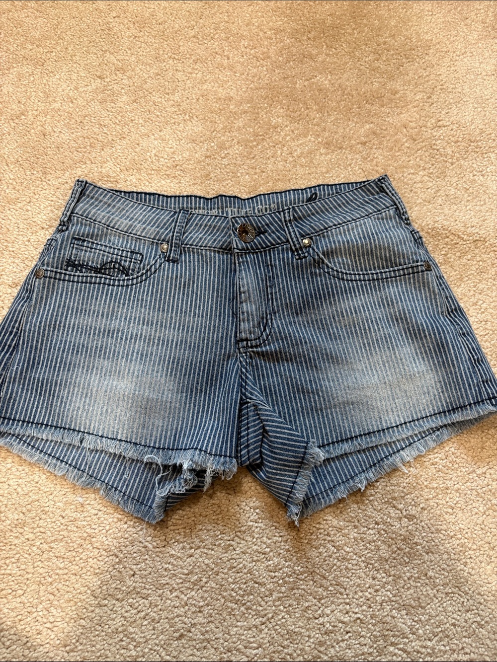 Cowgirl Tuff Striped Blue Denim Cutoff Shorts